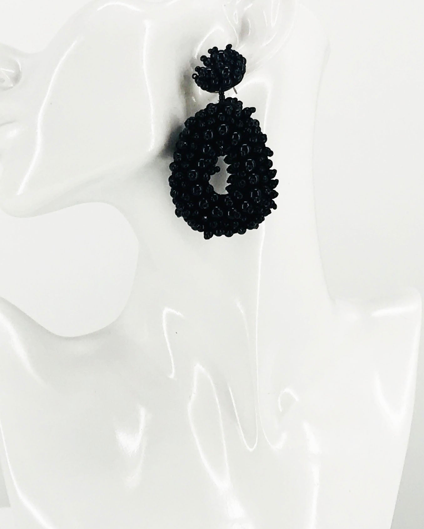 Black Bohemian Beaded Teardrop Stud Earrings
