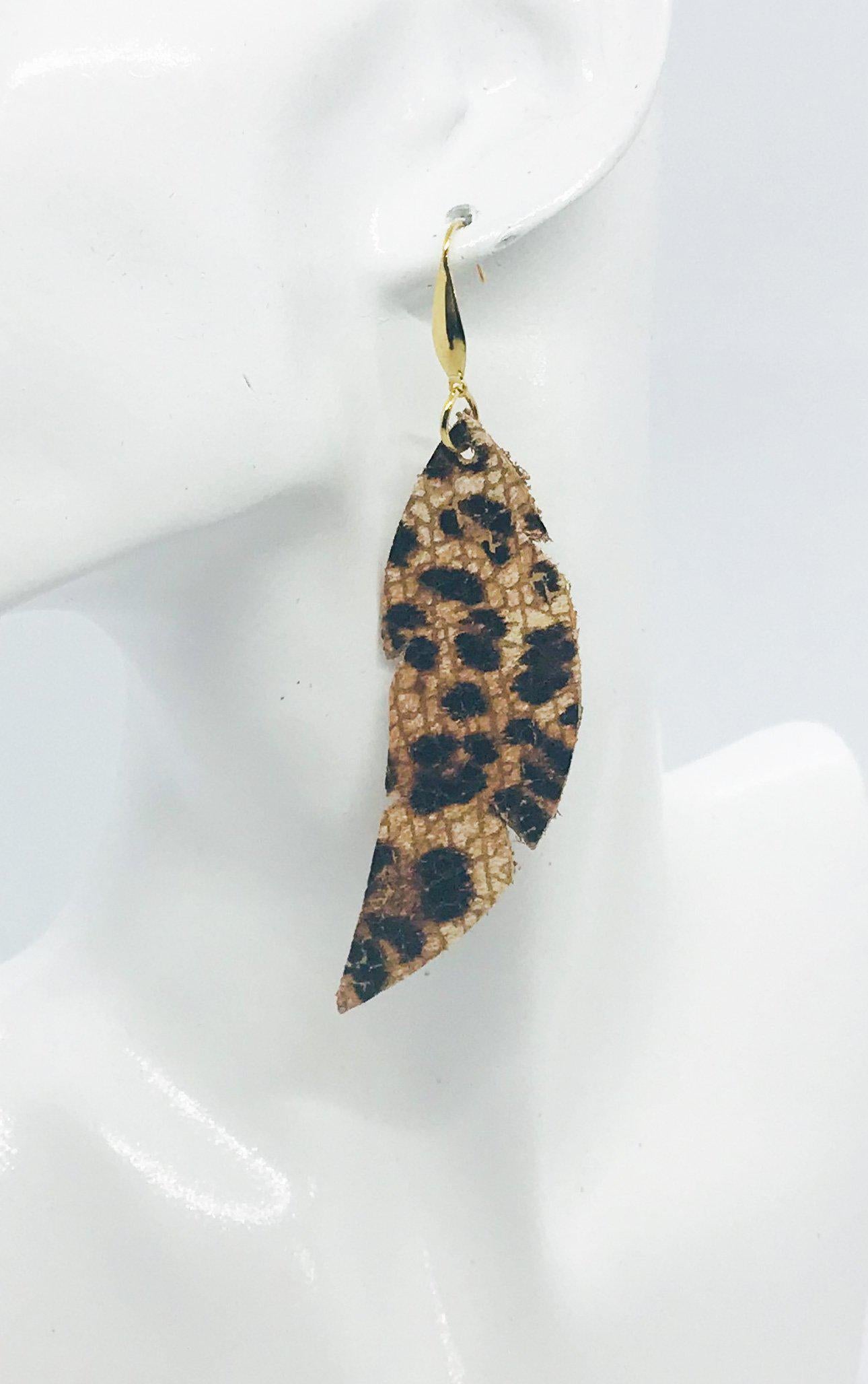 Banana Leopard Feather Drop Earrings