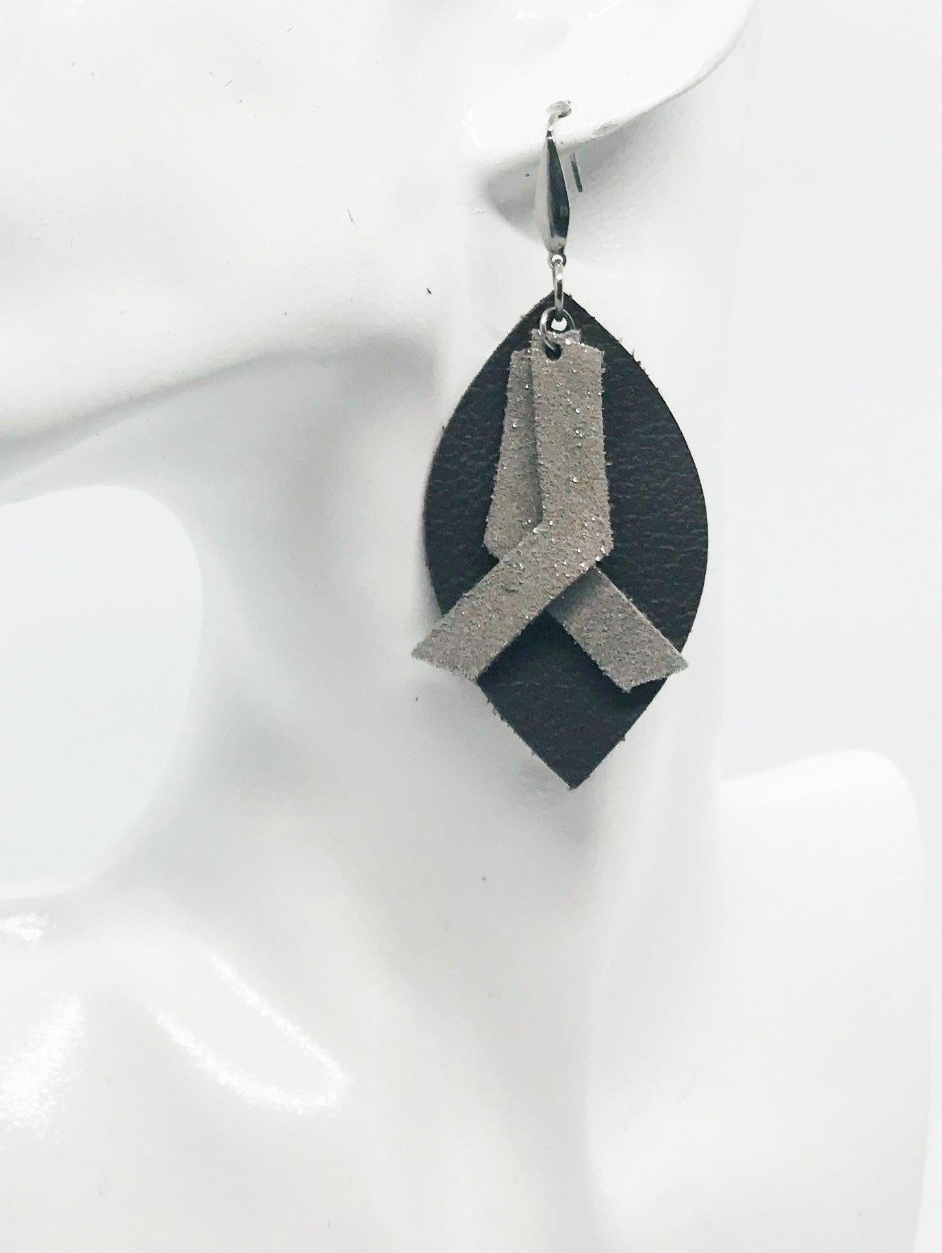 Chocolate Brown Divine Leather with Taupe Dazzle Collection Leather Earrings - E19-415