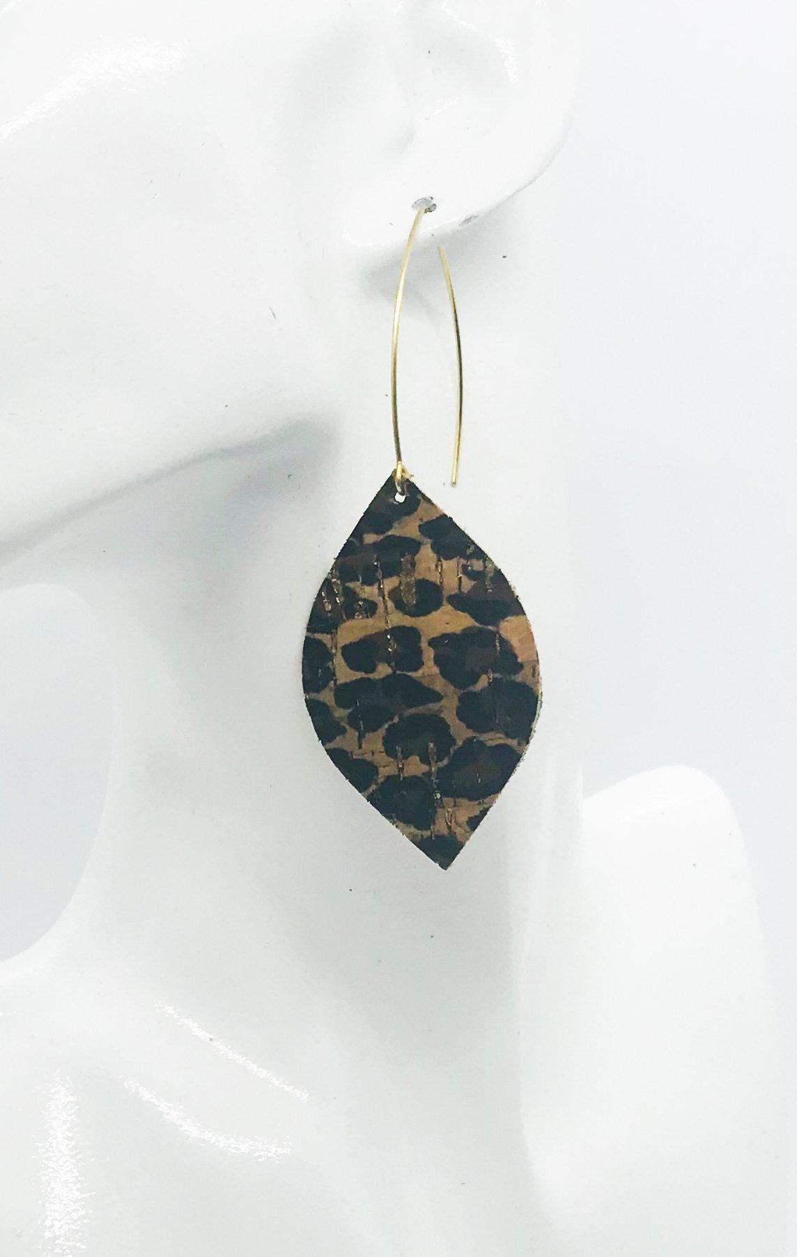 Golden Cheetah Cork Leaf Earrings