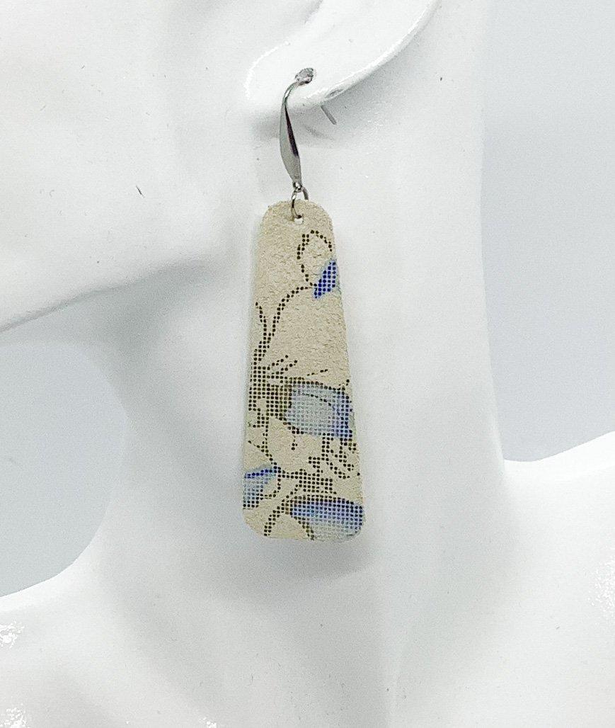 Vanilla Blue Metallic Floral Bar Leather Earrings