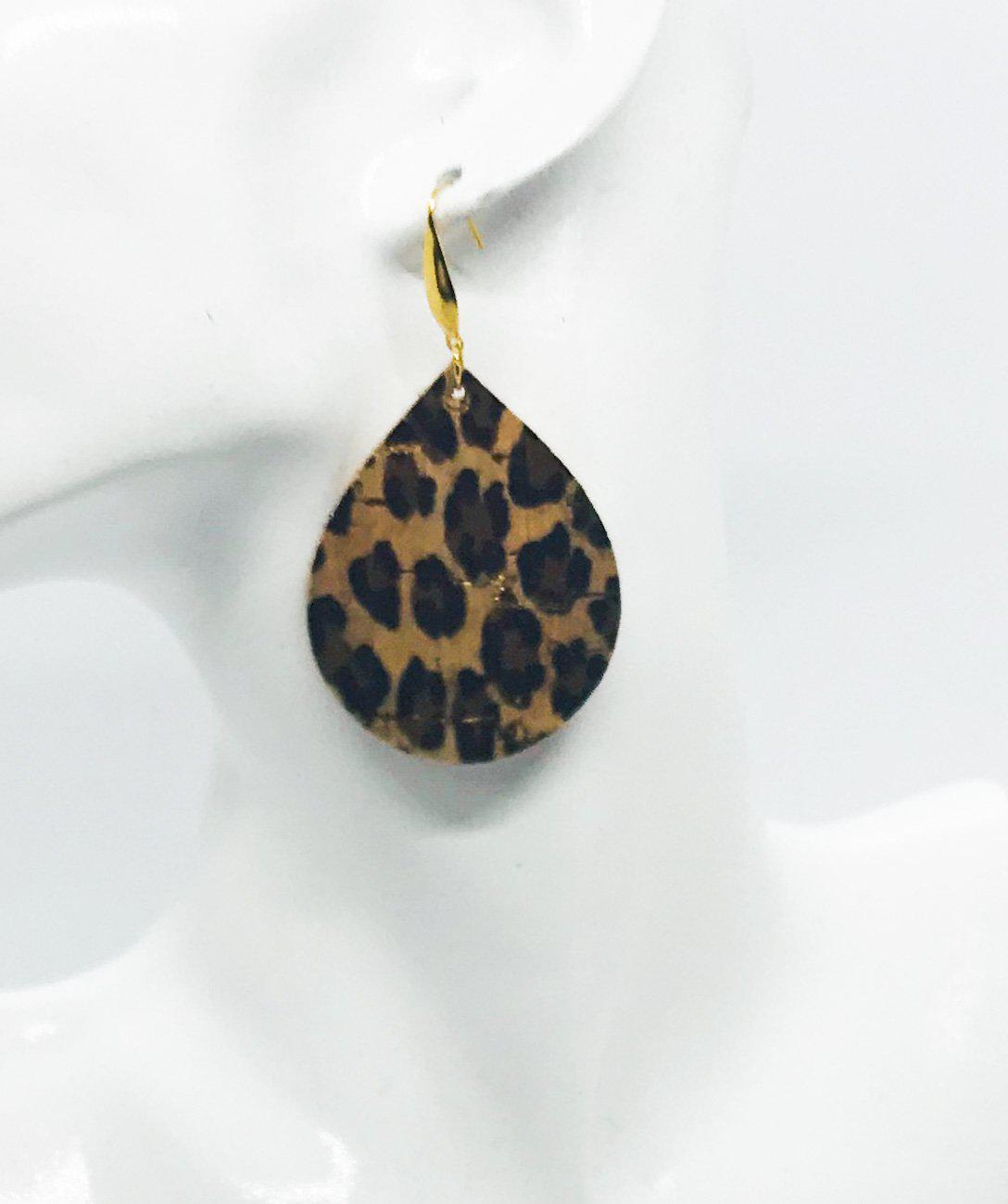 Golden Cheetah Teardrop Cork Earrings