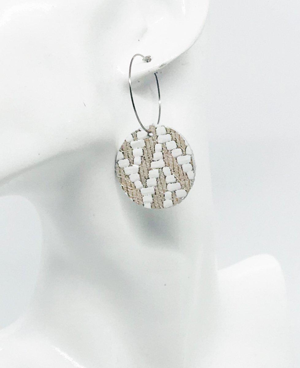 Light Gold and White Chevron Hoop Leather Earrings