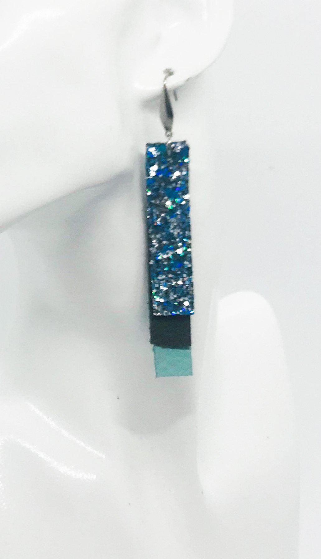 Brown, Teal and Blue Chunky Glitter Layered Earrings - E19-738