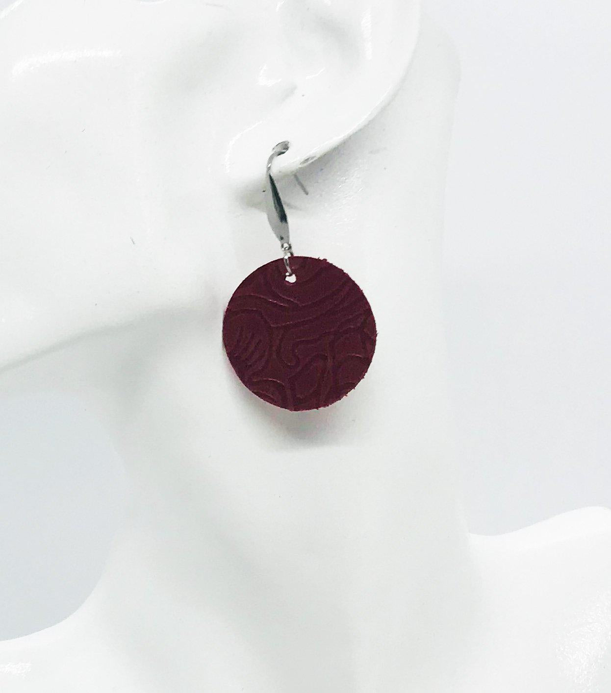 Red Embossed Leather Earrings - E19-908