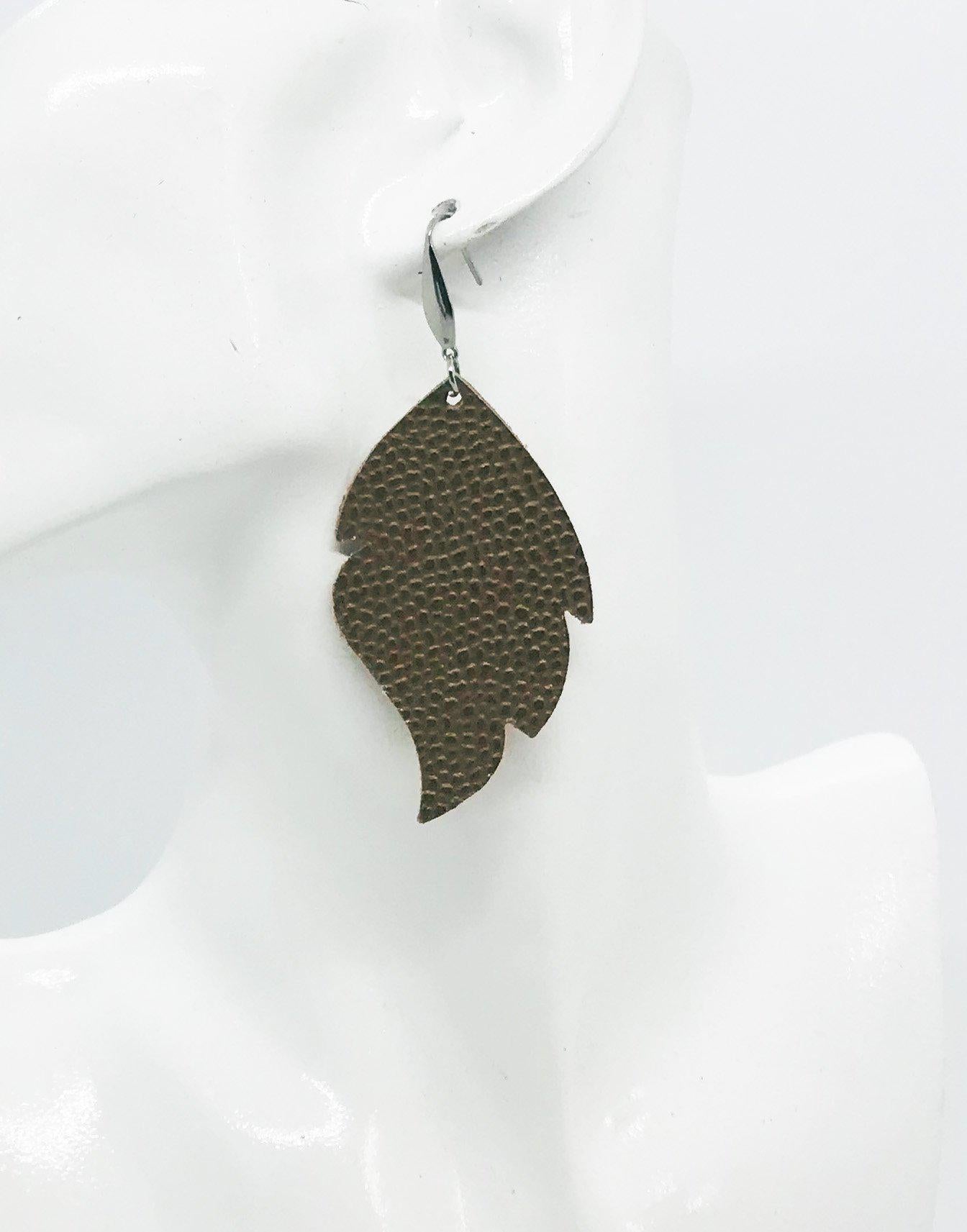 Brown Textured Scalloped Leaf Leather Earrings