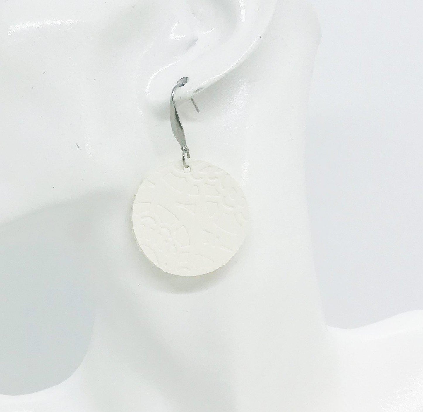 White Embossed Leather Earrings - E19-935