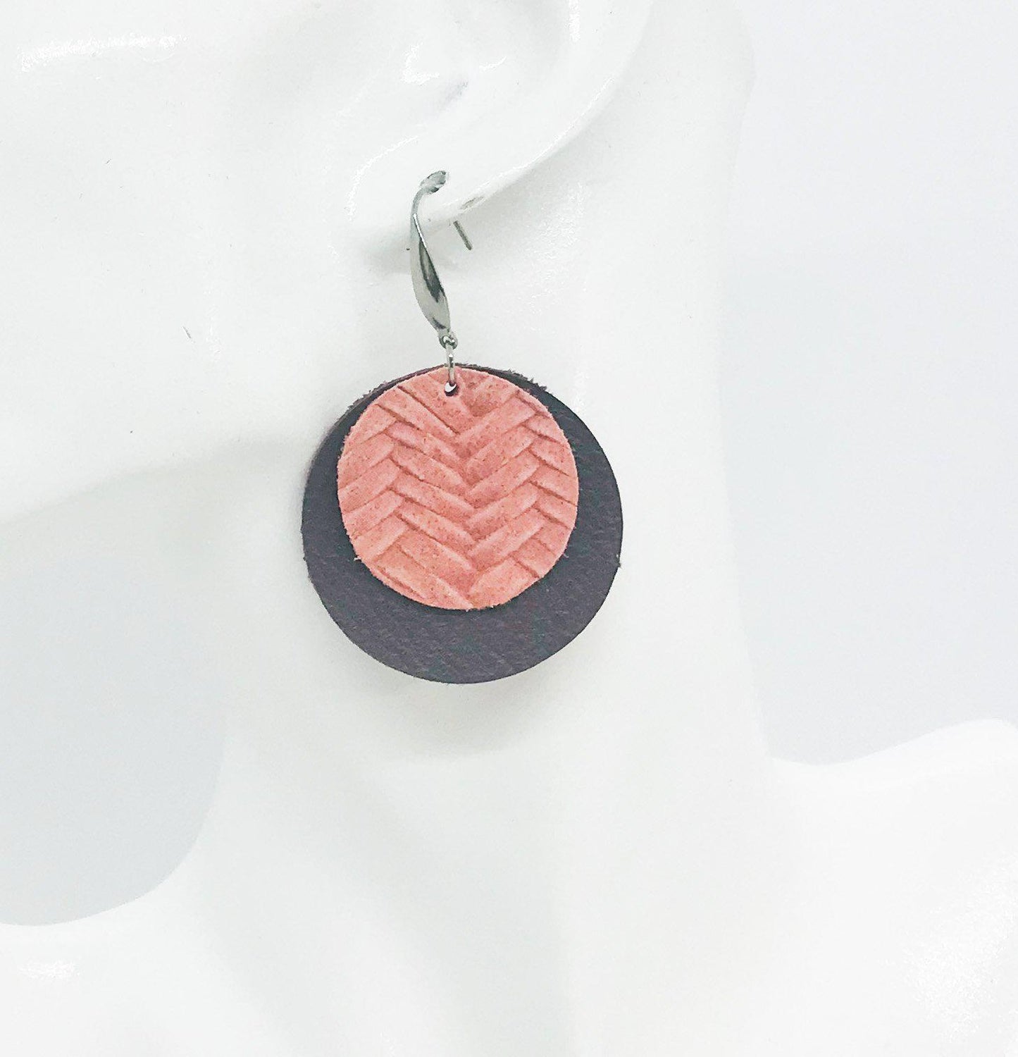 Milk Chocolate and Cameo Pink Leather Earrings - E19-965