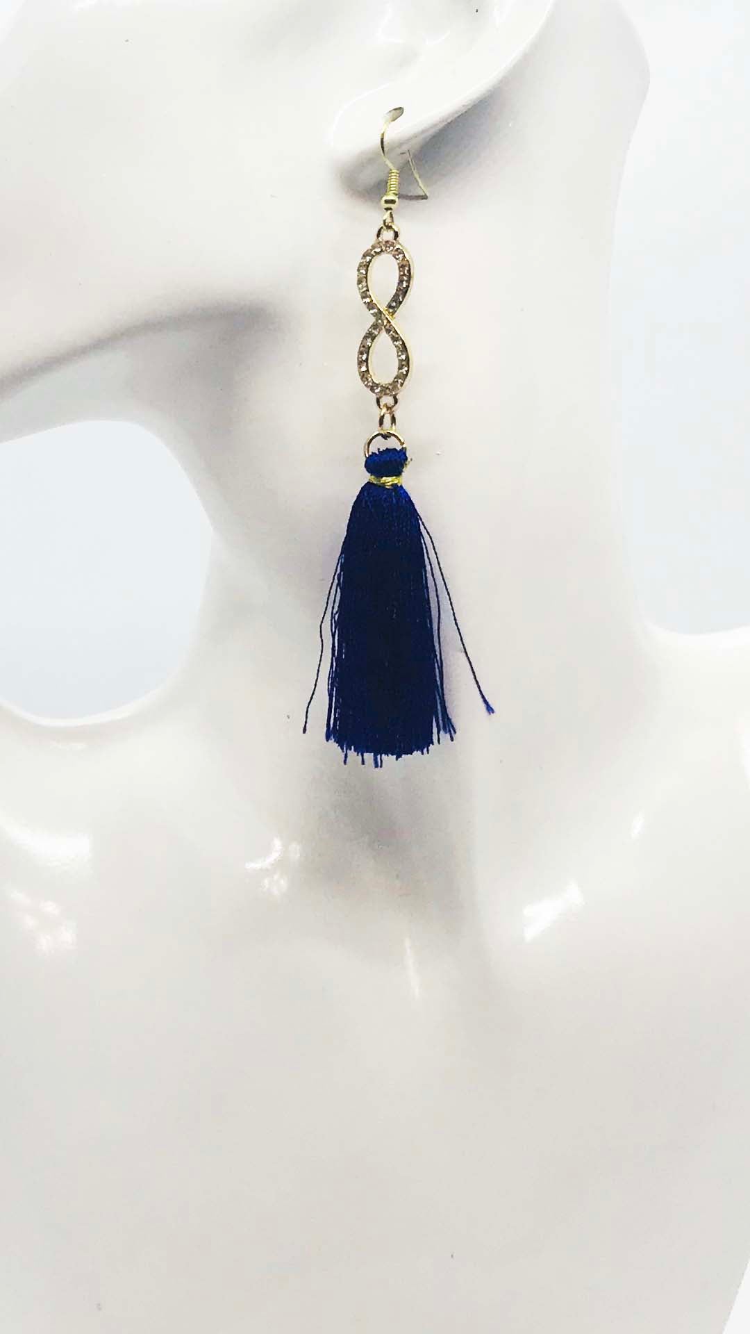 Navy Tassel Infinity Dangle Earrings