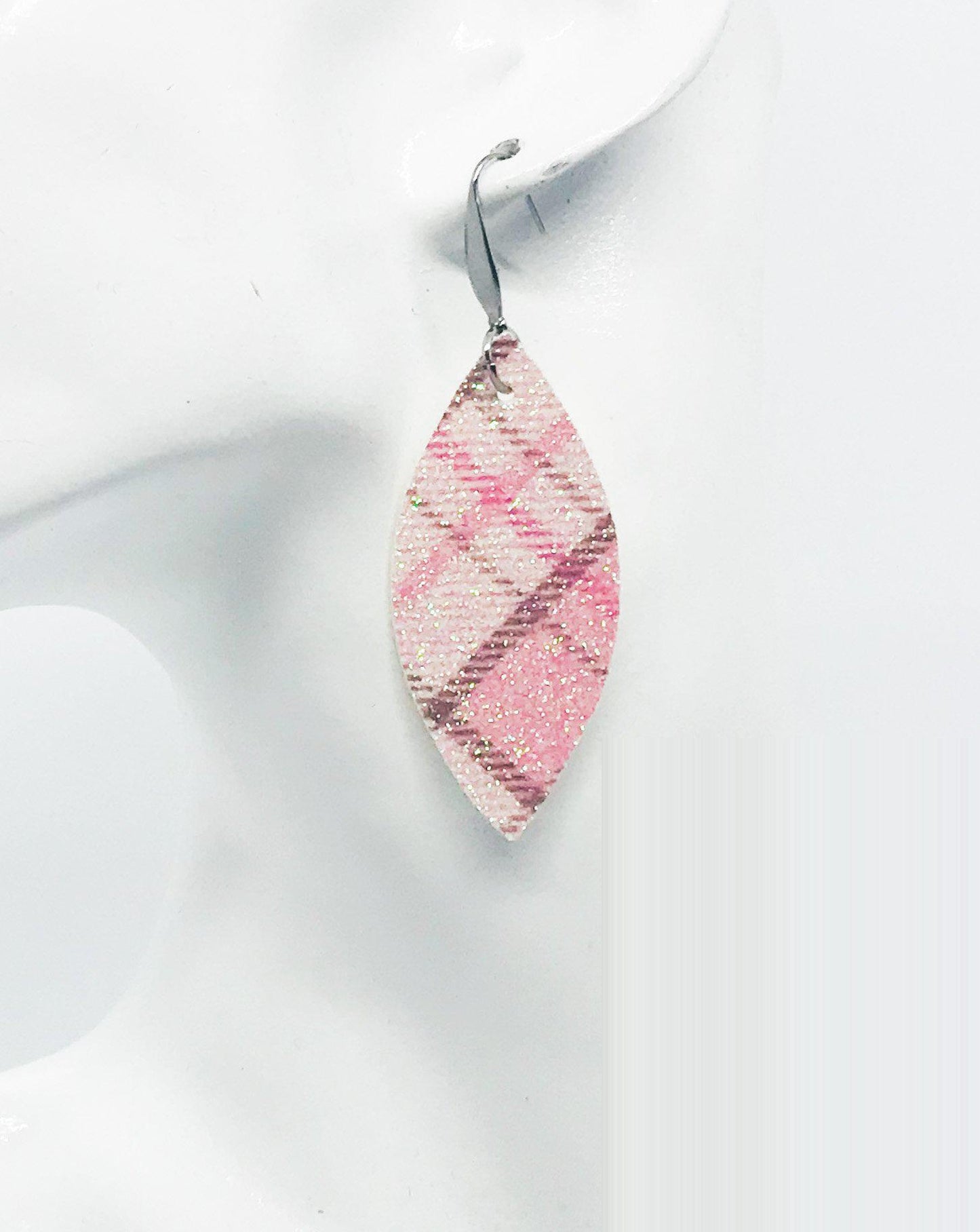 Blush Plaid Glitter Marquise Earrings