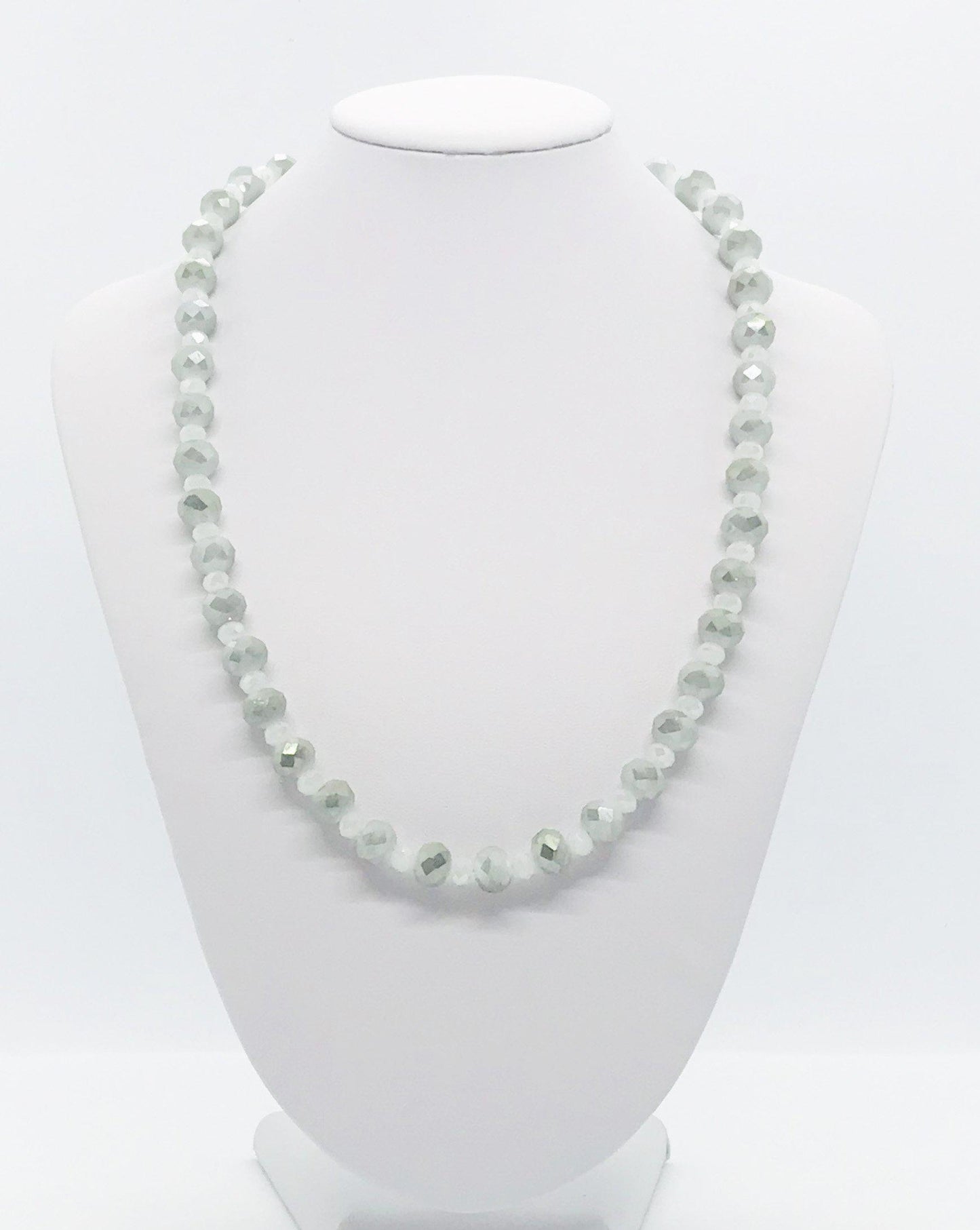 Grey and White Glass Bead Necklace - N199