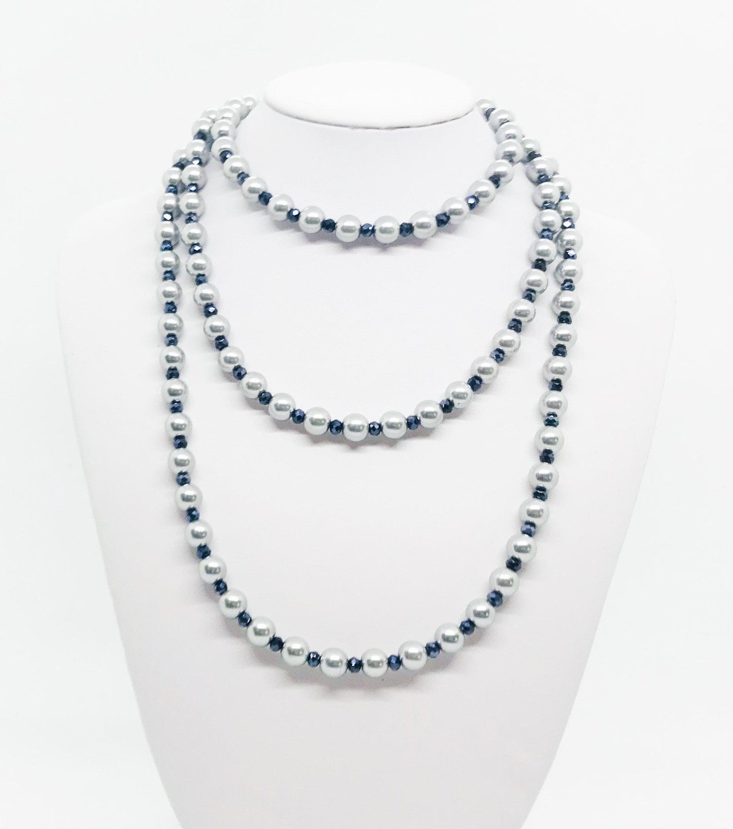 46" Gray Glass Bead Necklace - N235