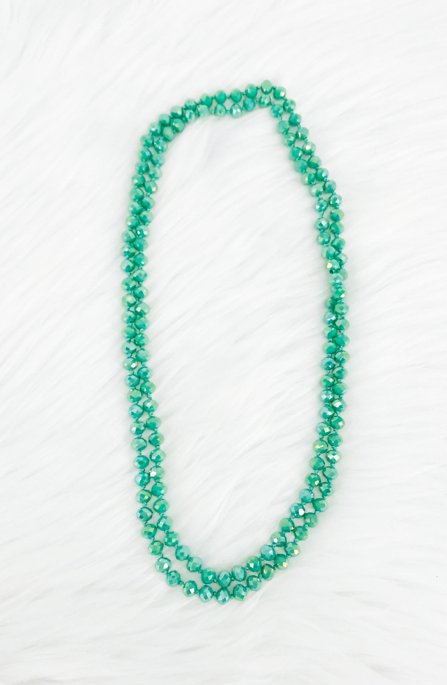 Light Green Knotted Glass Bead Necklace - N330