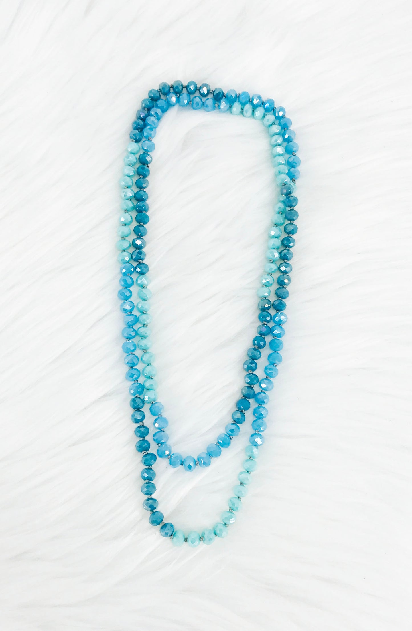 Turquoise Ombre' Knotted Glass Bead Necklace - N336