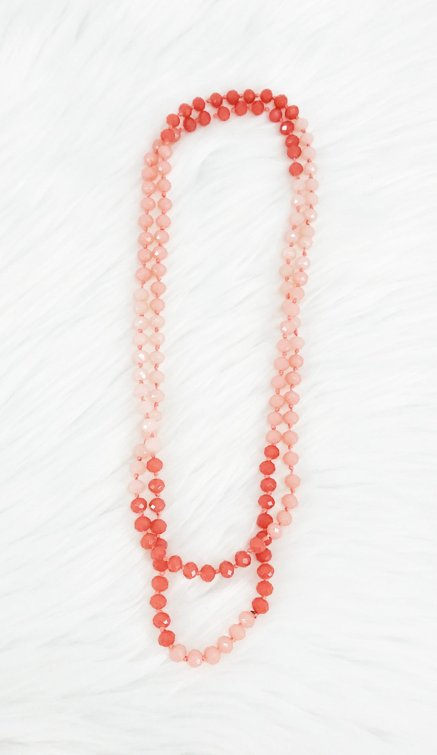 Light Pink Ombre' Knotted Glass Bead Necklace - N337