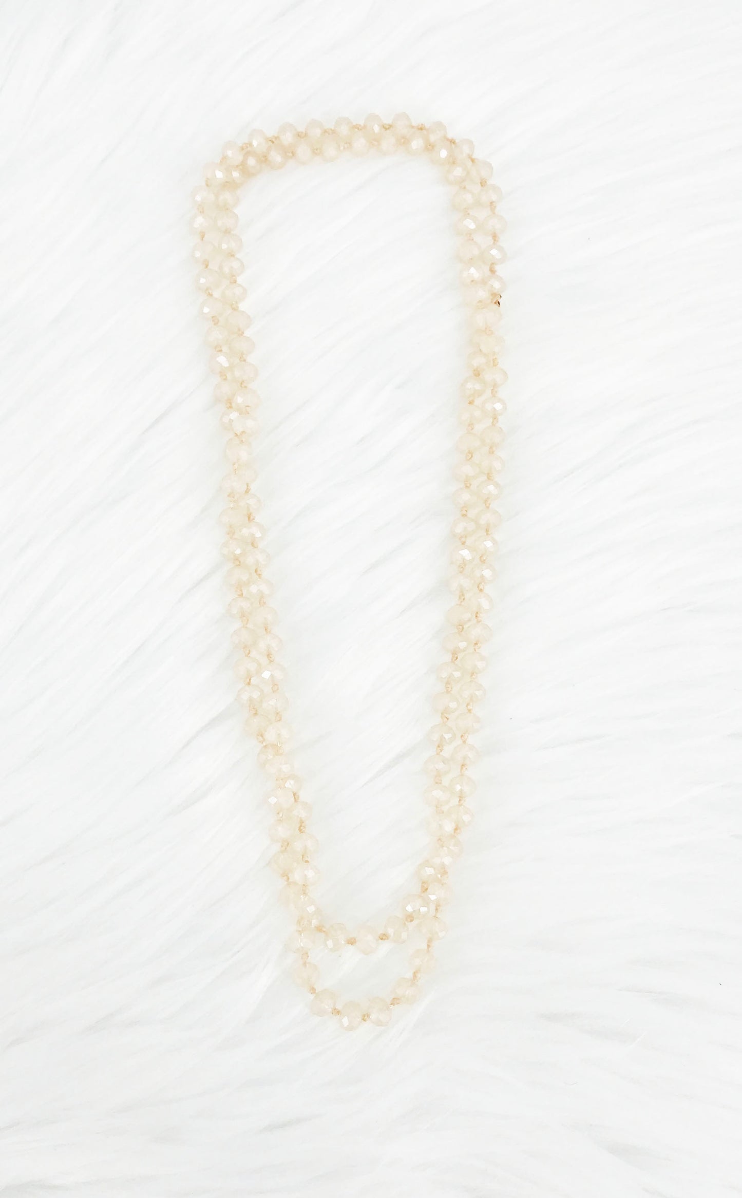 Champagne Knotted Glass Bead Necklace - N339