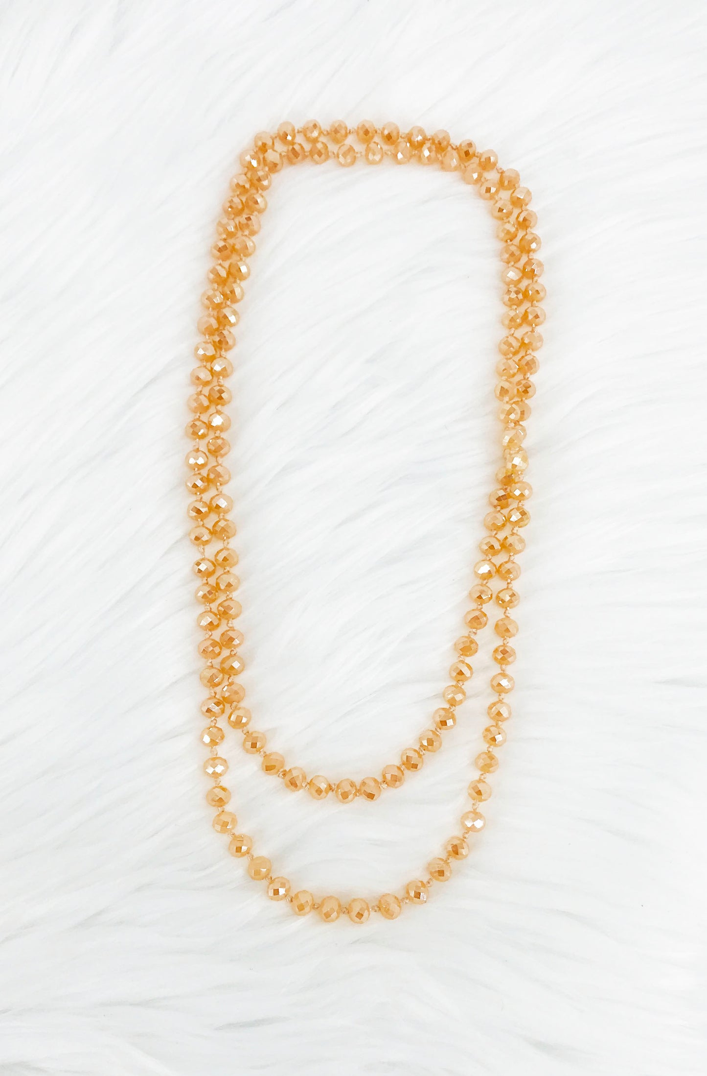 Champagne Knotted Glass Bead Necklace - N341