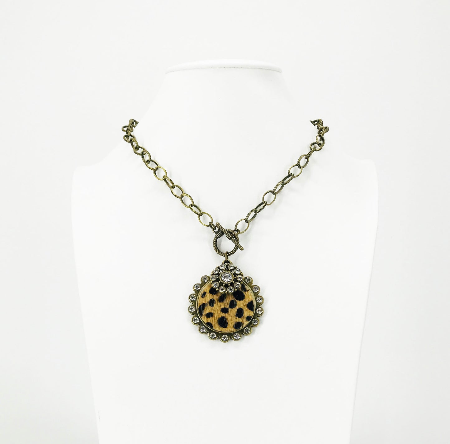 Antique Bronze Leather Pendant & Chain Necklace - N431