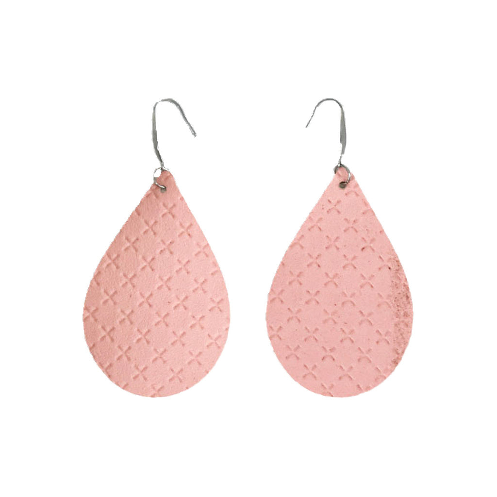 Blush Crosshatch Faux Leather Earrings