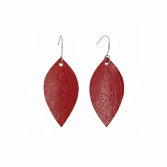 Embossed Red Leather Earrings - E19-036