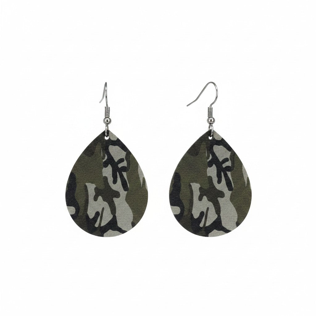 Jungle Gray Mini Camo Pattern Leather Earrings - E19-047