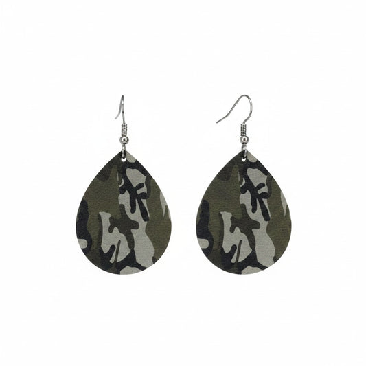Jungle Gray Mini Camo Pattern Leather Earrings - E19-047