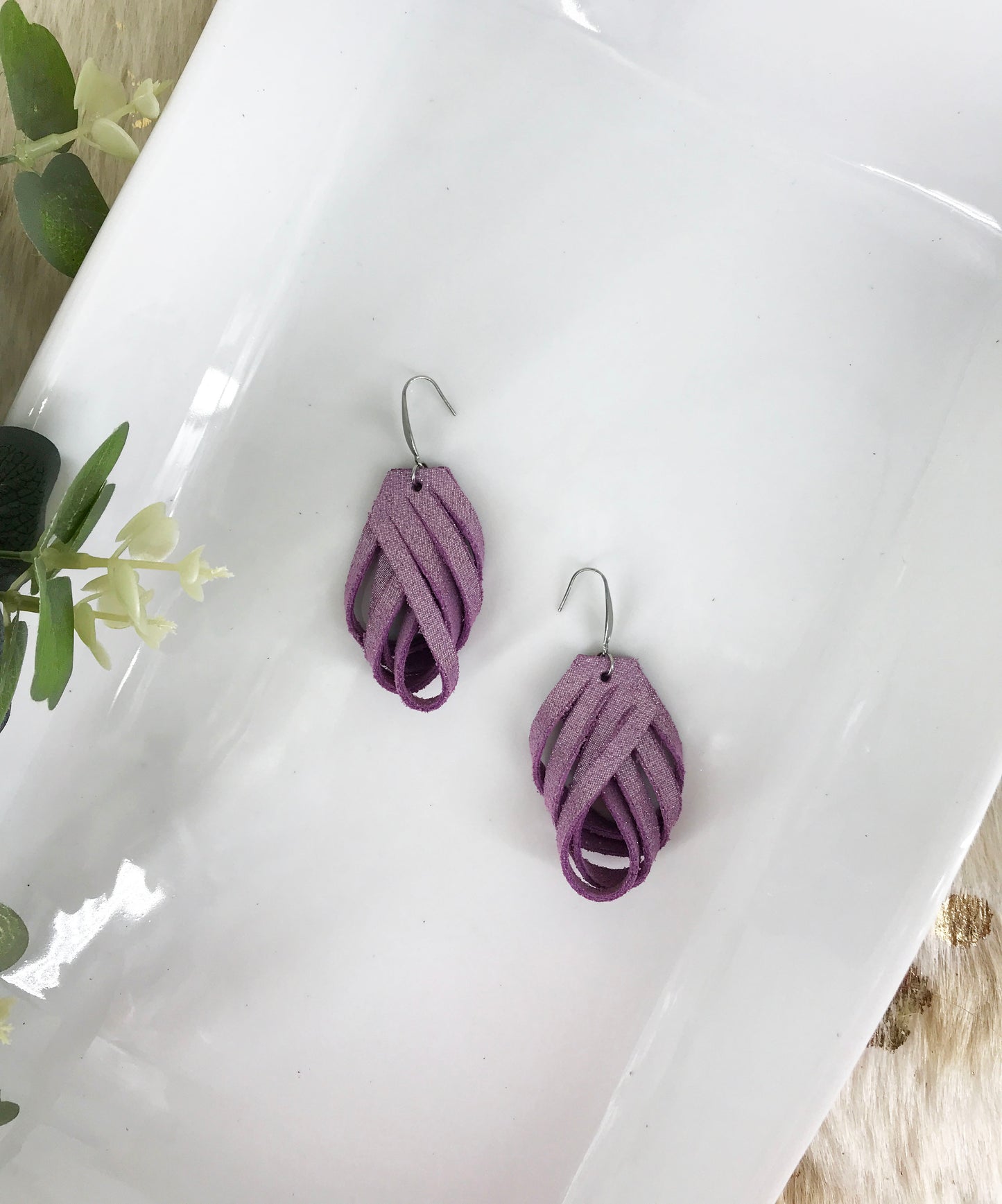 Lilac Genuine Leather Earrings - E19-077