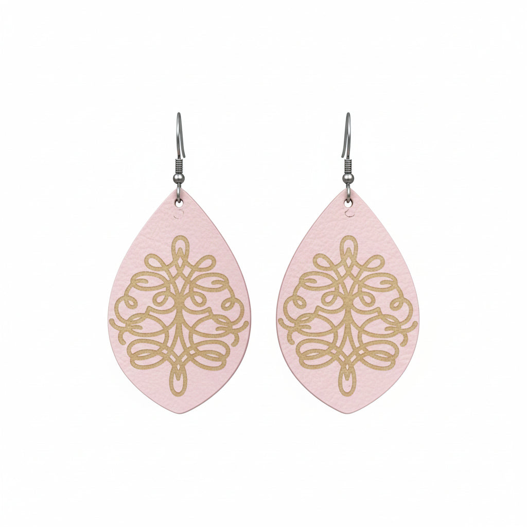 Genuine Baby Pink Leather Earrings - E19-082