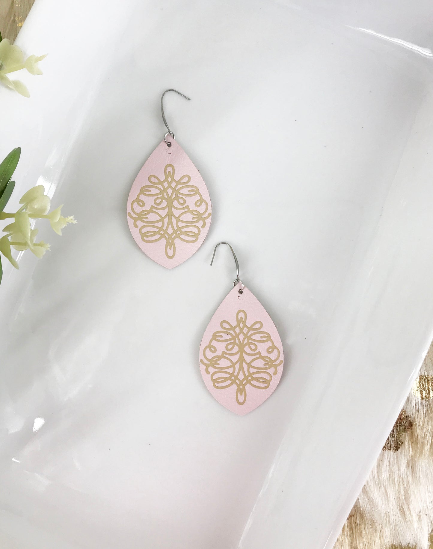 Genuine Baby Pink Leather Earrings - E19-082