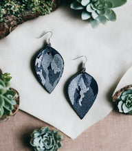 Load image into Gallery viewer, Navy Metallic Camo Leather Earrings - E19-084