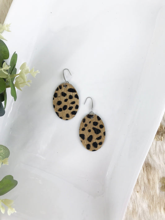 Hair On Beige Cheetah Leather Earrings - E19-092