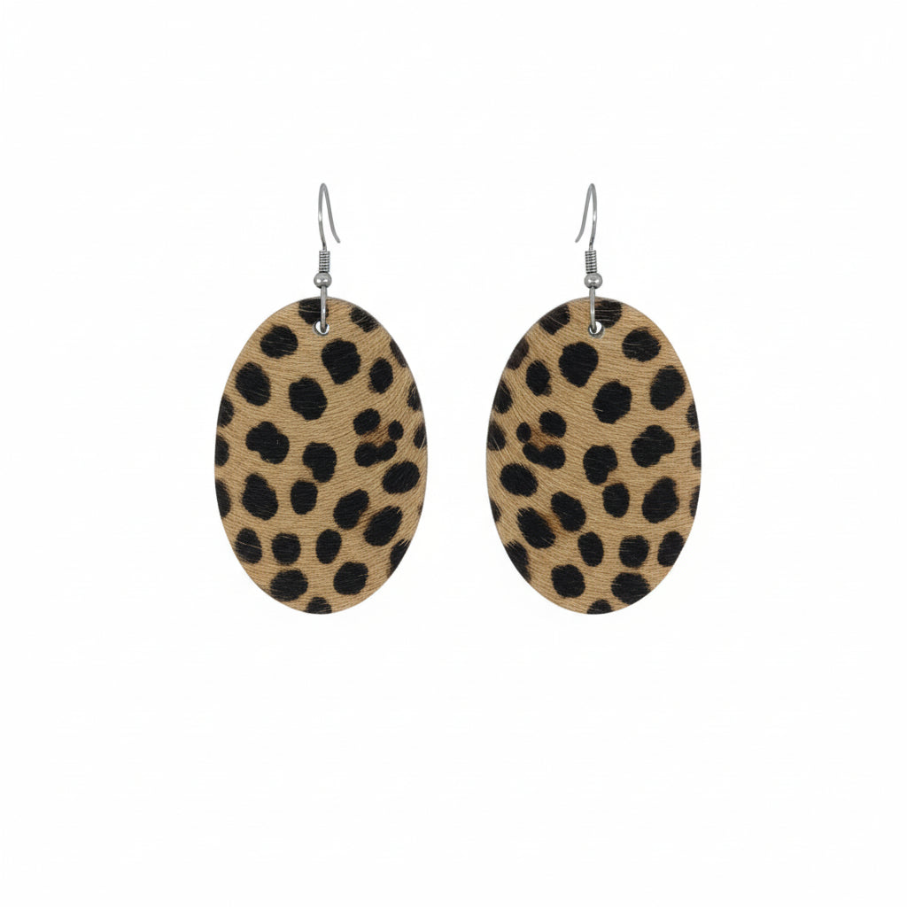 Hair On Beige Cheetah Leather Earrings - E19-092