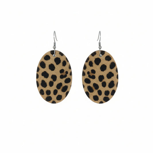 Hair On Beige Cheetah Leather Earrings - E19-092