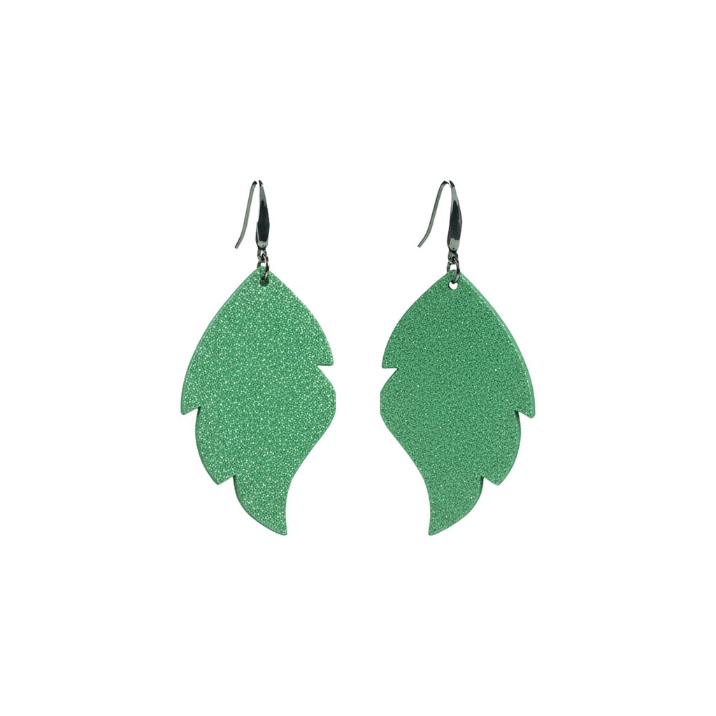 Irish Mint Dazzle Scalloped Leaf Leather Earrings