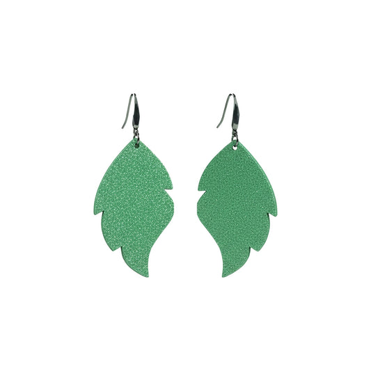Irish Mint Dazzle Scalloped Leaf Leather Earrings