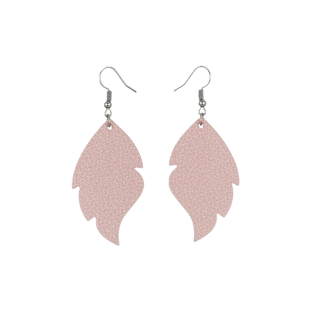 Pink Lemonade Dazzle Scalloped Leaf Leather Earrings