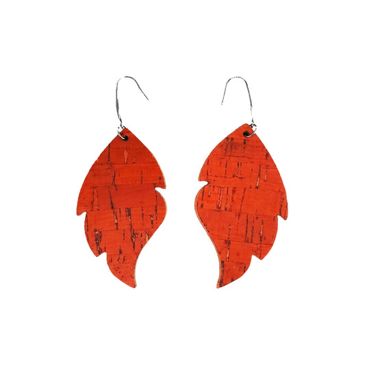 Salmon Cork Scalloped Leaf Leather Earrings