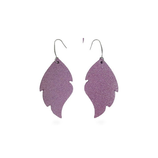 Lilac Blooms Dazzle Scalloped Leaf Leather Earrings