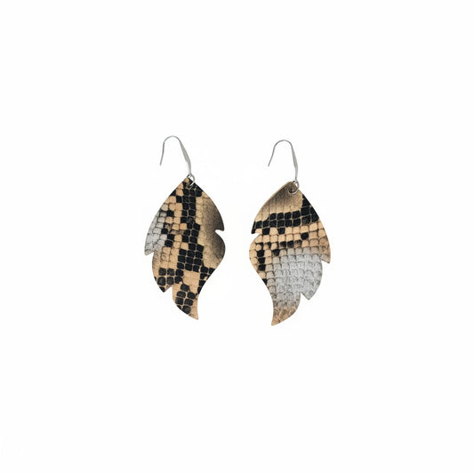 Silver Chocolate and Tan Snake Leather Earrings