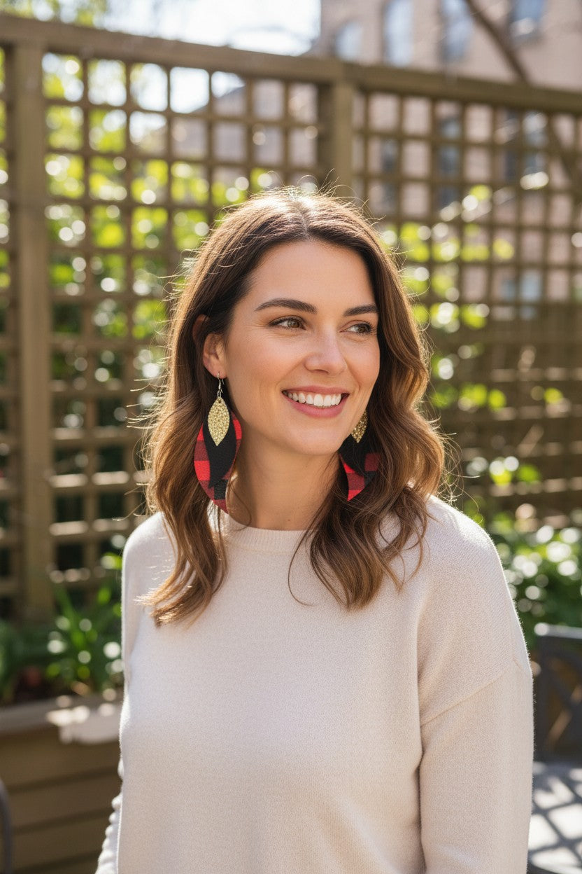 Plaid Leather and Glitter Earrings - E19-1019