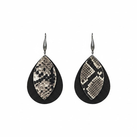 Black and Natural Snake Leather Earrings