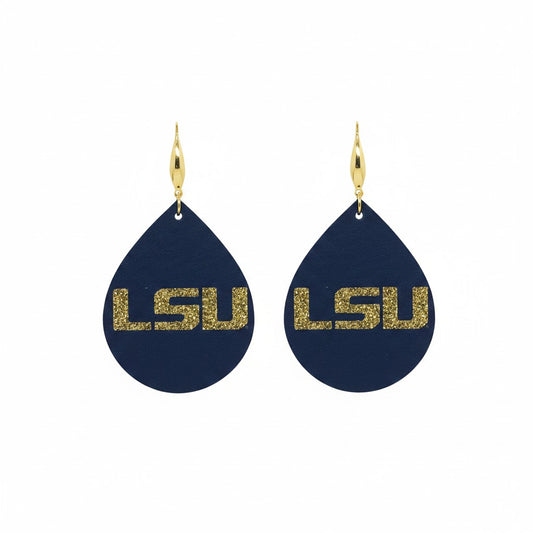 Purple & Gold LSU Teardrop Leather Earrings