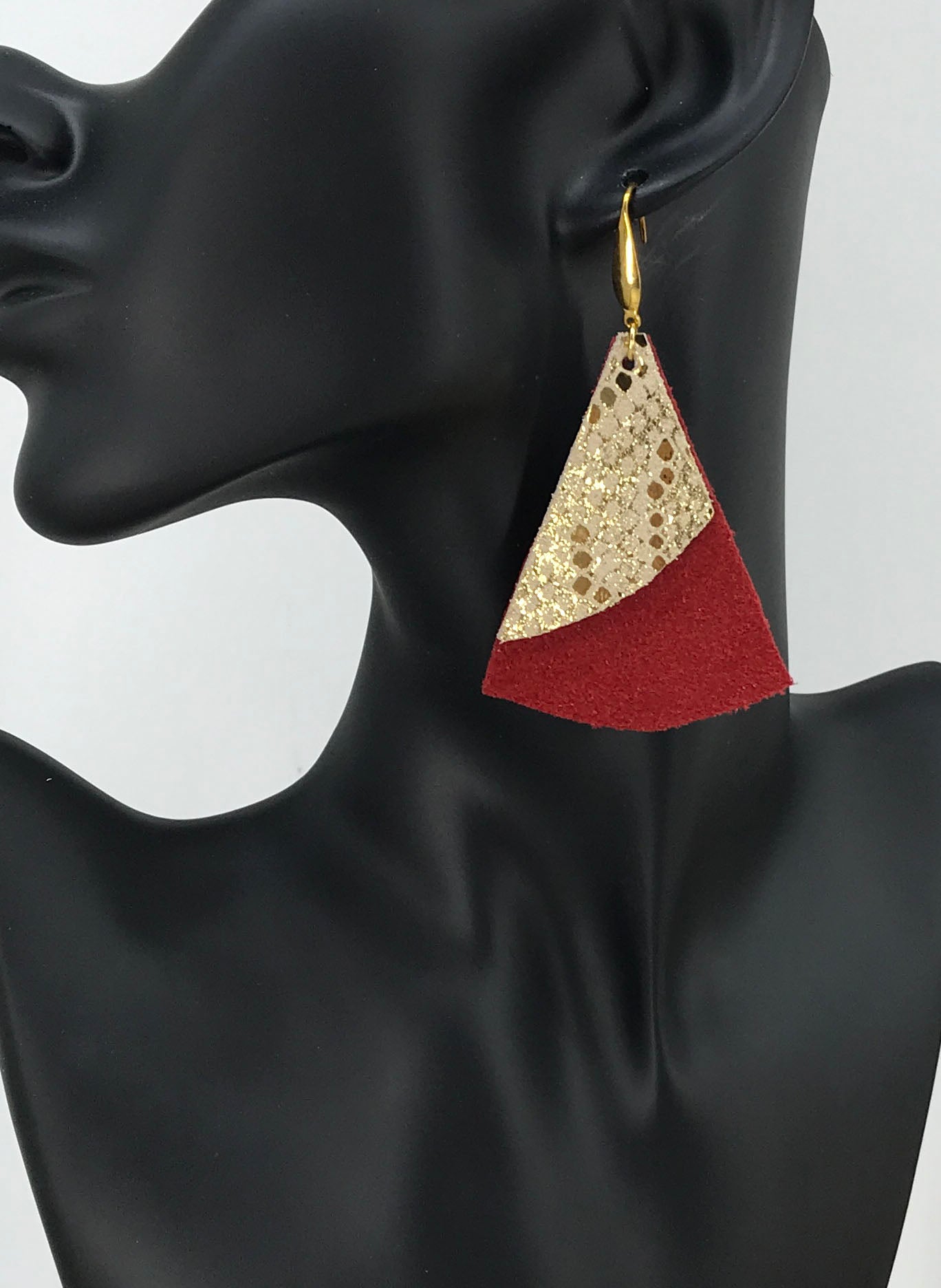 Red Suede and Mystic Gold Leather Earrings - E19-1035