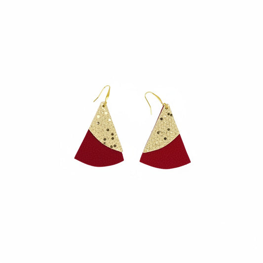 Red Suede & Mystic Gold Triangle Leather Earrings