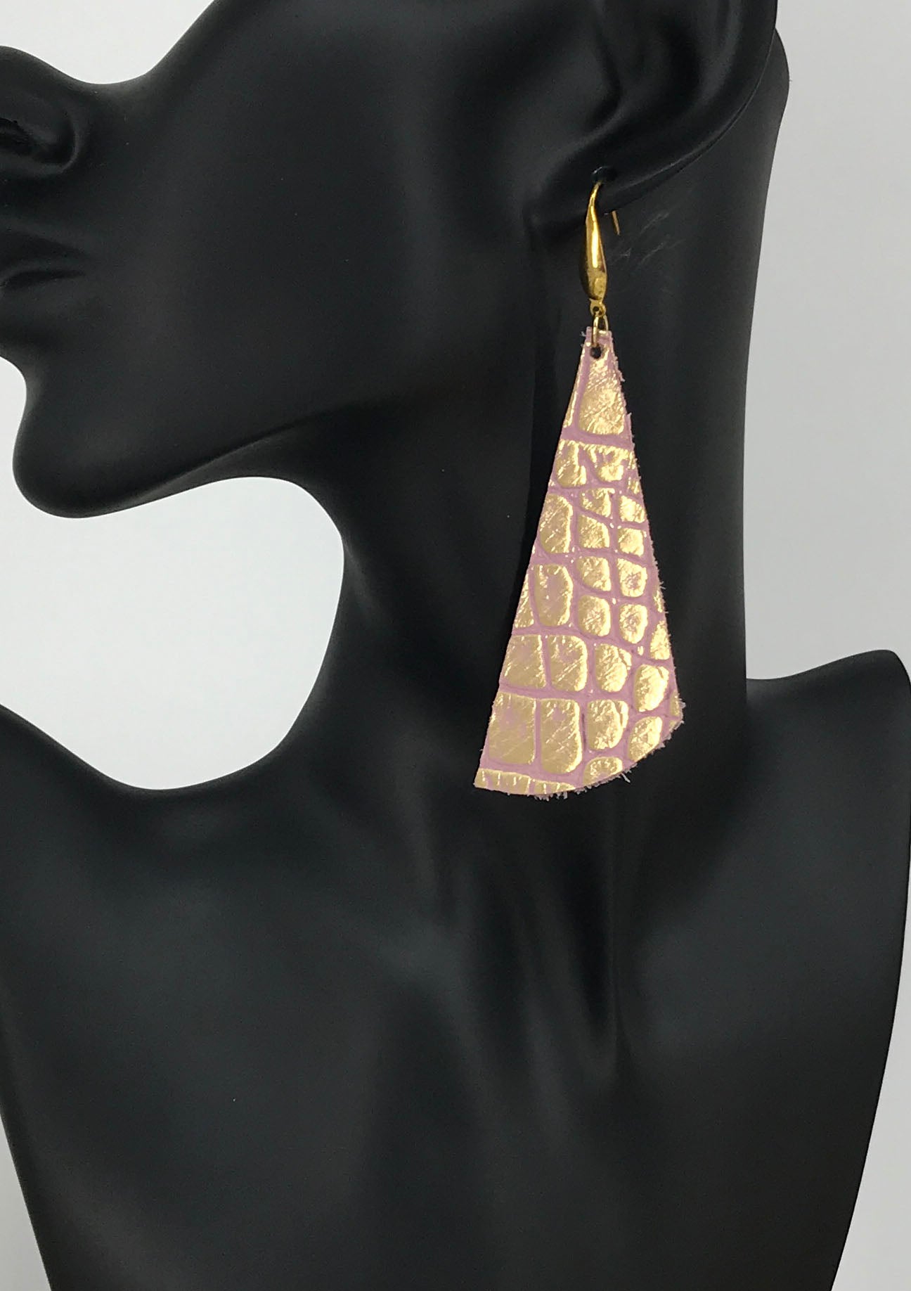 Gold and Pink Crocodile Leather Earrings - E19-1040
