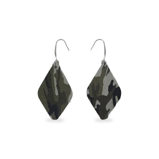 Jungle Gray Camo Diamond Leather Earrings