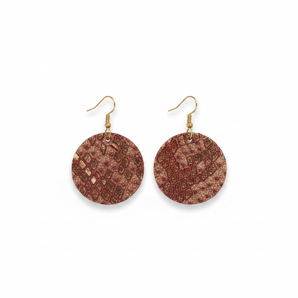 Rose Gold Copper Snake Leather Earrings