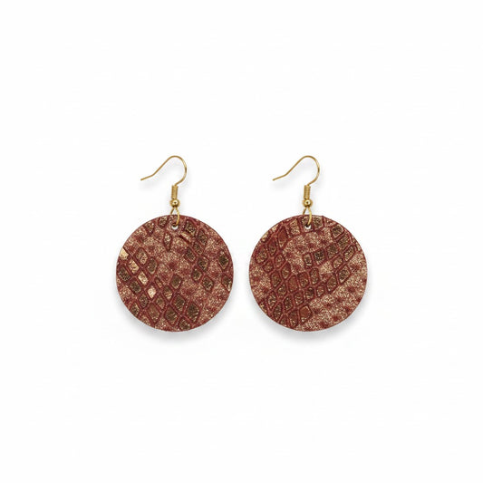 Rose Gold Copper Snake Leather Earrings