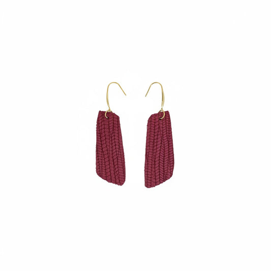 Raspberry Palm Leaf Bar Leather Earrings