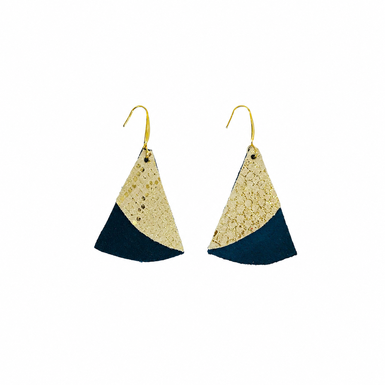 Teal Suede & Mystic Gold Triangle Leather Earrings